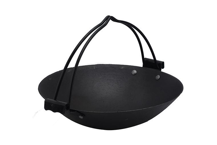 商用新款提篮吊锅可活动提手平底老式生铁吊锅地锅加厚创意铸铁锅38双