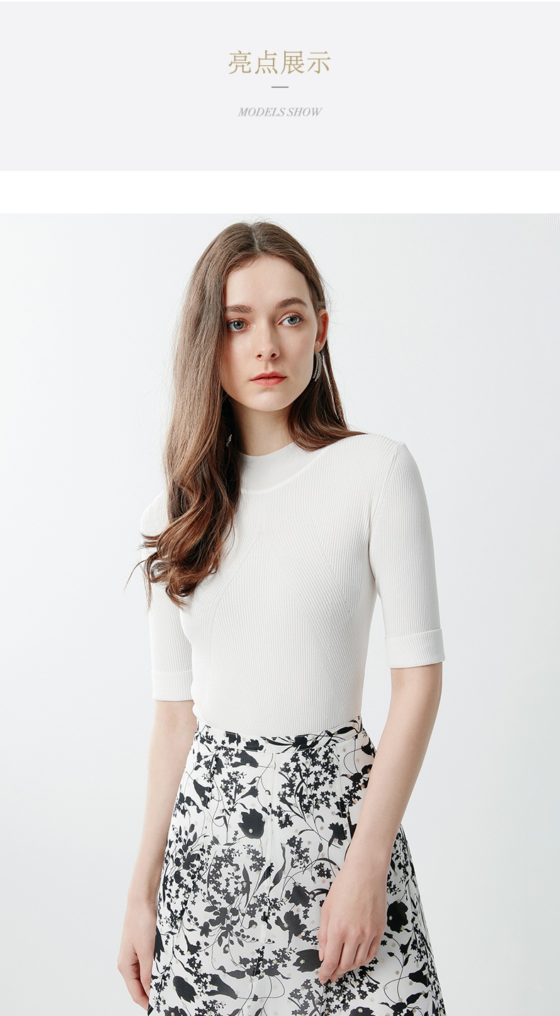 ellassay歌力思2021春夏新款圆领高弹多色打底针织衫 象牙白 s