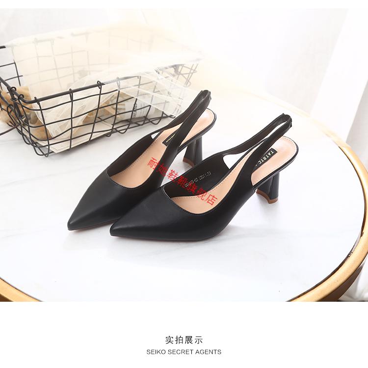 红青蜒头高跟鞋女粗跟2022夏季新款真的皮百搭包头凉鞋后空浅口单鞋