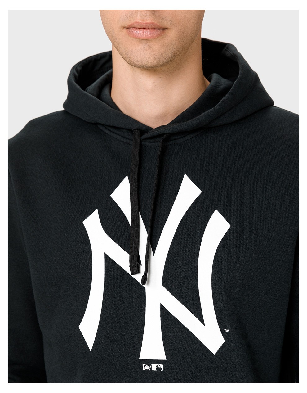 newera纽亦华男女通用棉质洋基队ny徽标印花连帽卫衣套头情侣衫黑色xs
