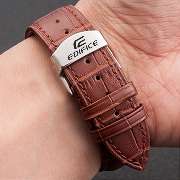 适用于卡西欧真皮表带bem5015065073075175115023男女手表带黑色黑线