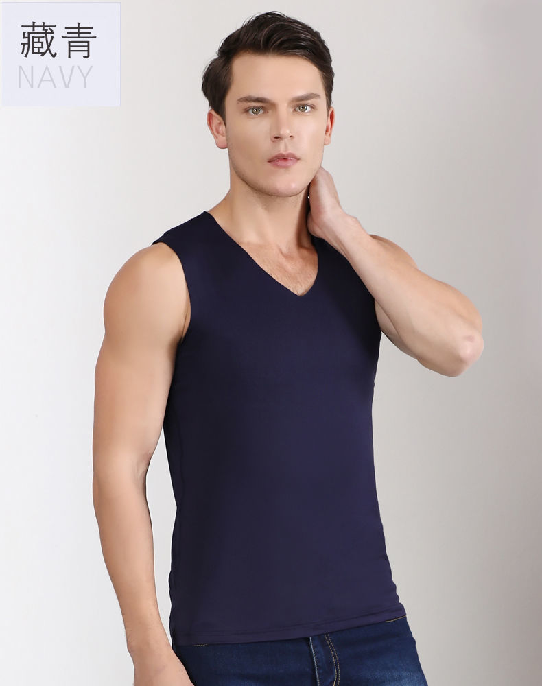 冰丝无痕背心男士夏季紧身运动跨栏无袖内衣打底内穿汗衫潮精品黑色