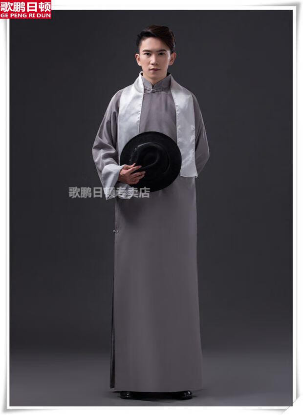 相声表演出服古装男民国先生长衫大褂唐装伴郎服浅灰色身高160160号