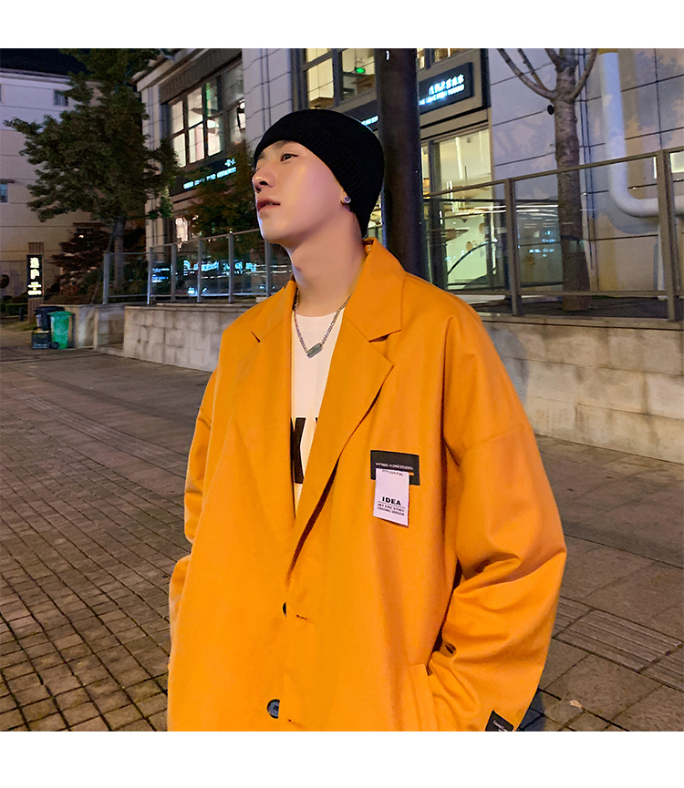 感炸街西装男痞帅橙色vintage外套古着感oversize西服dk jk148-橘色 m