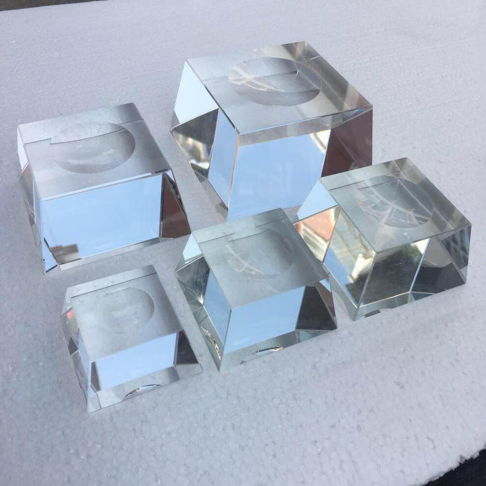 天然人造水晶球底座水晶凹底梯形底玻璃材质方块球底座摆件可刻字