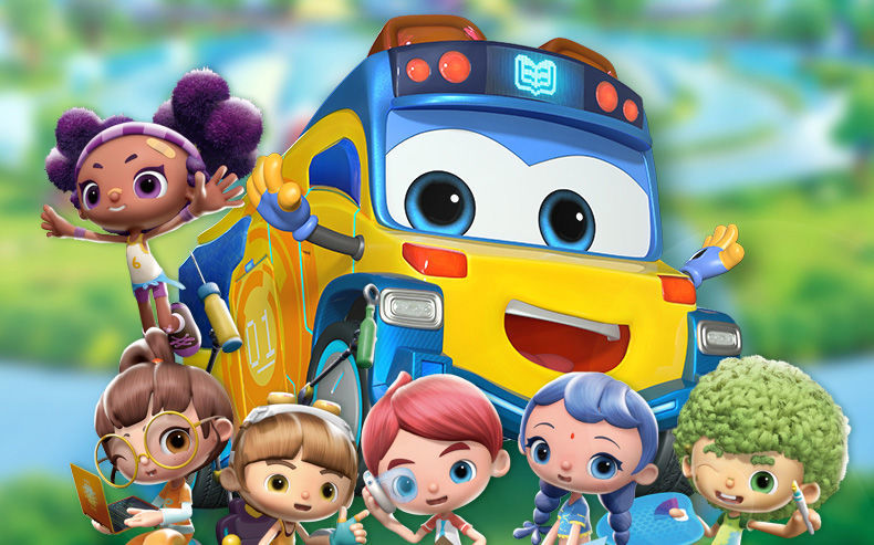 百变校巴六合一变形工程车机器人歌德玩具套装关节可动吊臂云梯车磁吸