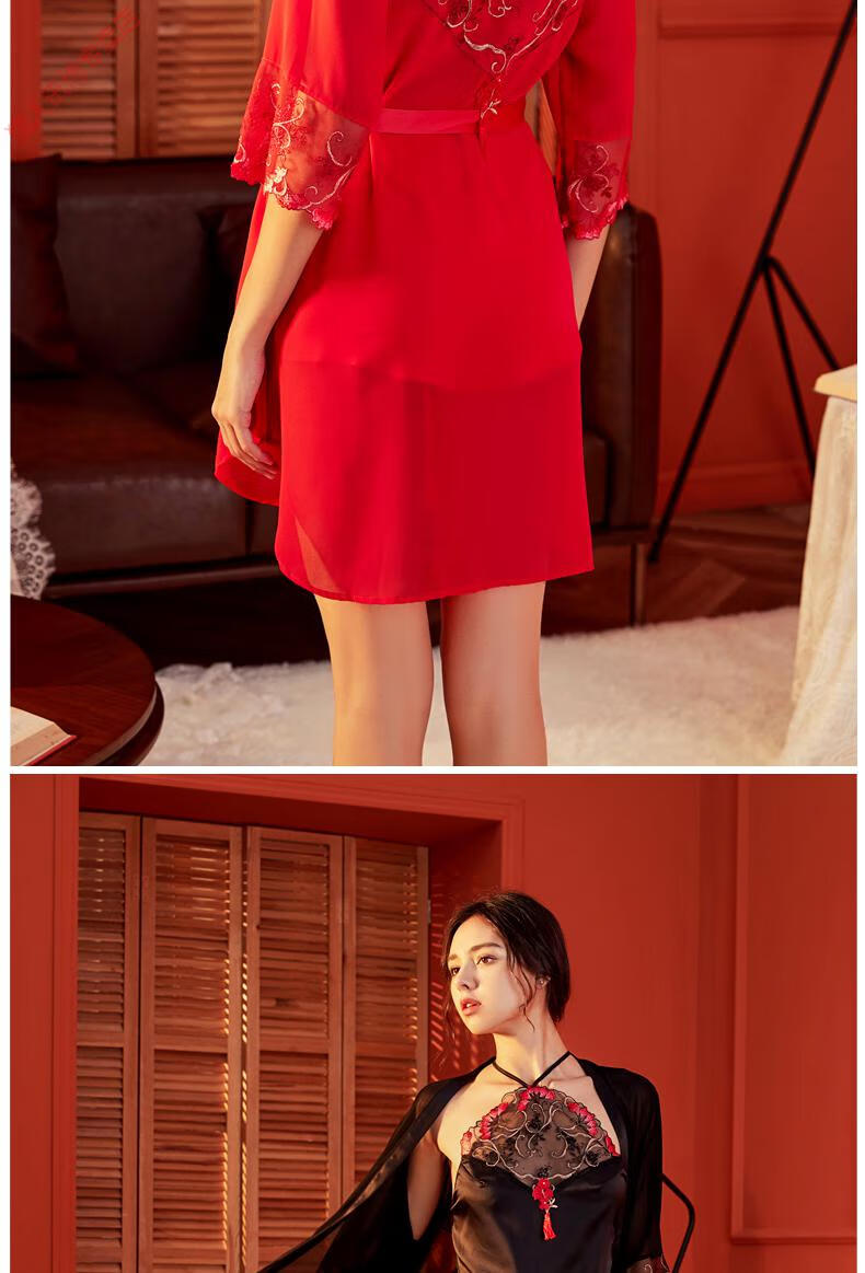 刺绣宫廷肚兜式内衣睡衣服装成人复古诱惑制服红红色肚兜短裤两件套m