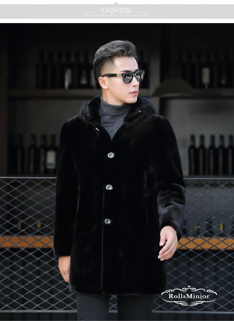 劳斯名爵轻奢品牌美国貂皮大衣男进口整貂天鹅绒水貂中长款裘皮皮草连