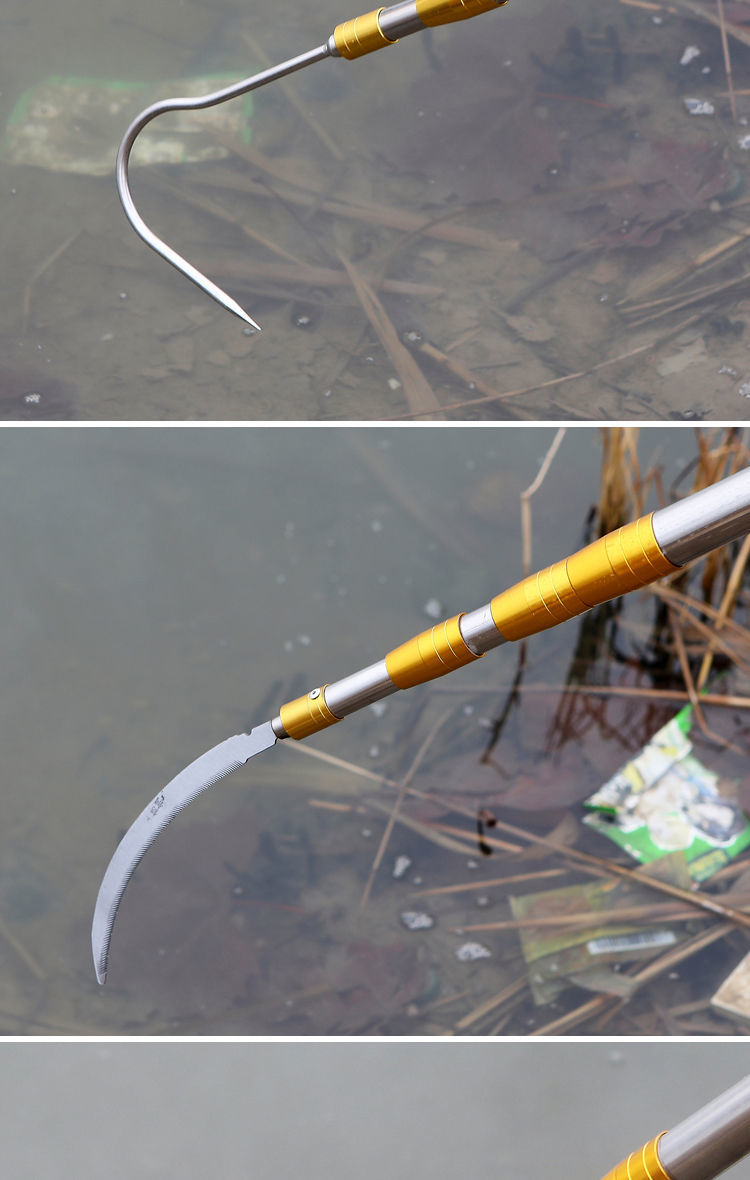 精品直发钓鱼渔具不锈钢带倒刺搭钩水草镰刀割草刀香椿钩槐花钩8mm用