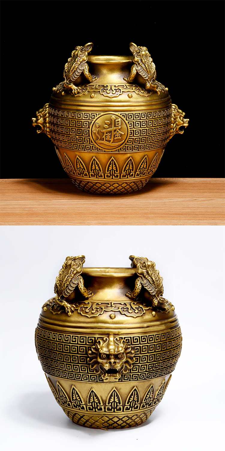 宝泰祥聚宝盆摆件铜金蟾四方纳财坛子招财家居财位存钱罐店铺开业礼品