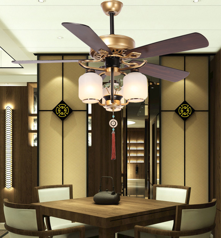新中式国风吊扇灯客厅餐厅带电风扇吊灯古韵茶室酒楼饭店装饰风扇黑色