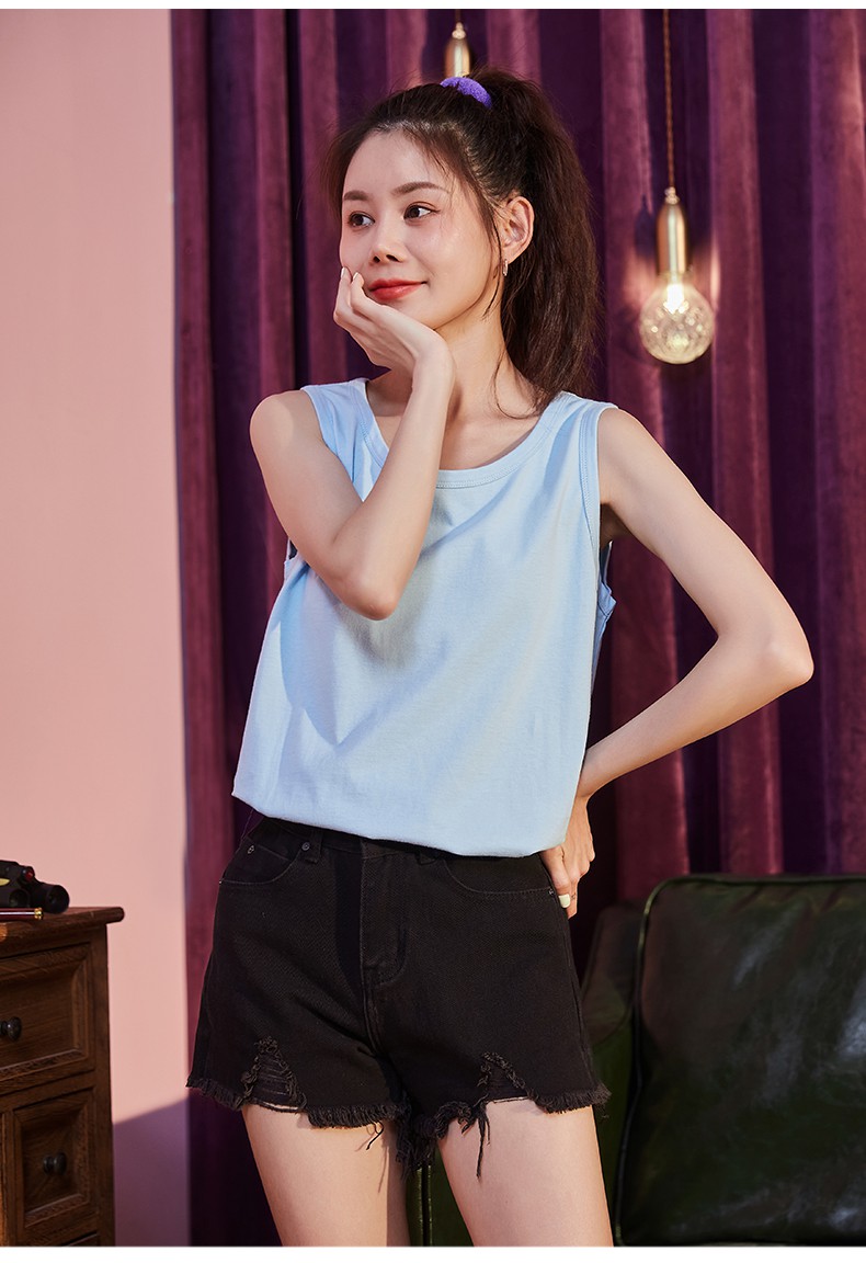 伊必圣港风无袖t恤女21夏季新款背心外穿潮运动宽松上衣黑色白色t恤