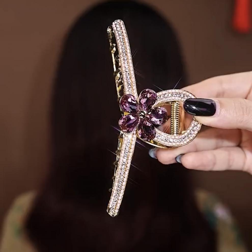ck施华洛世奇锆高端发夹后脑勺蝴蝶结大号抓夹紫色水晶闪耀高级感鲨鱼