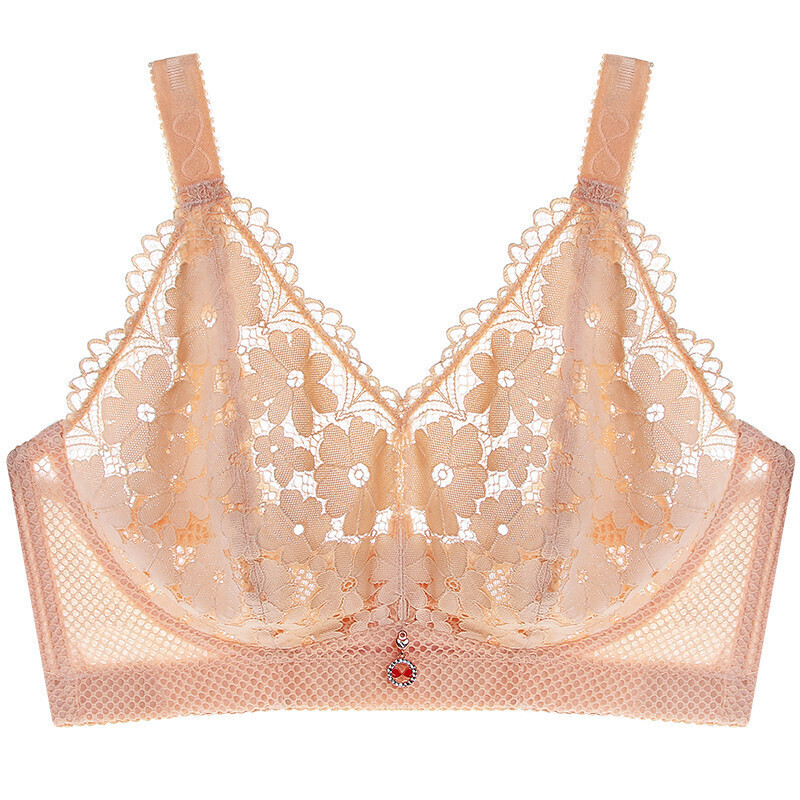 大号胸罩文胸蕾丝薄款无钢圈大码文胸大胸显小胖mm胸罩美背内衣女h