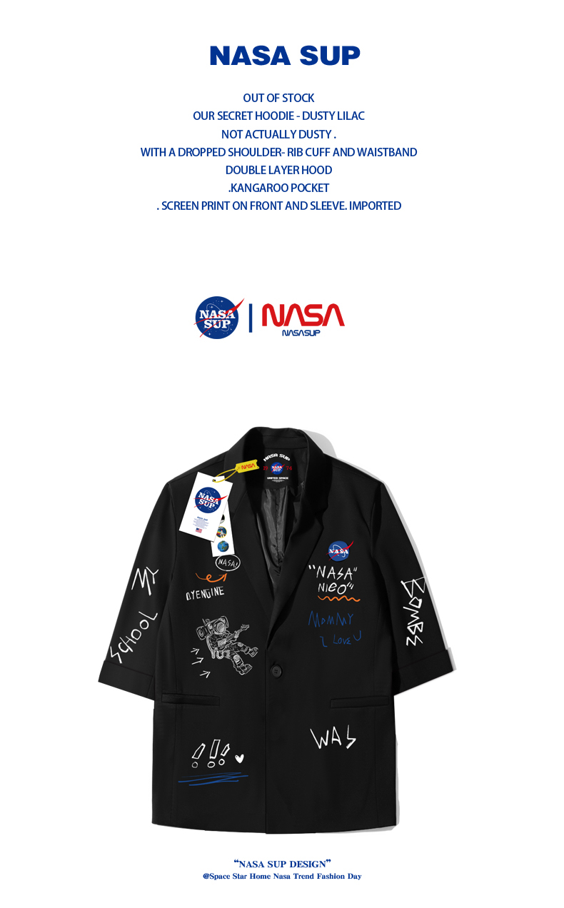 展创nasa sup官网联名夏季宇航员外套宽松韩版帅气七分袖西装男 dxf