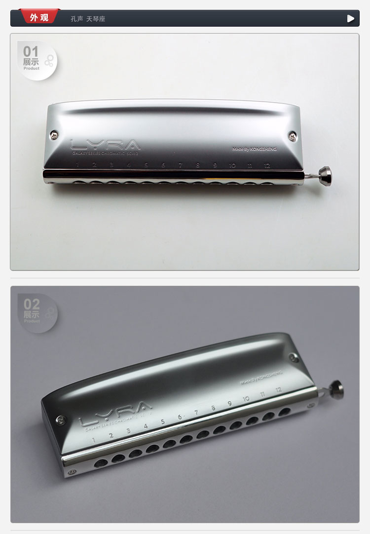 孔声天琴座半音阶口琴12孔lyra金属琴格新手初学入门练习专业演奏级 c