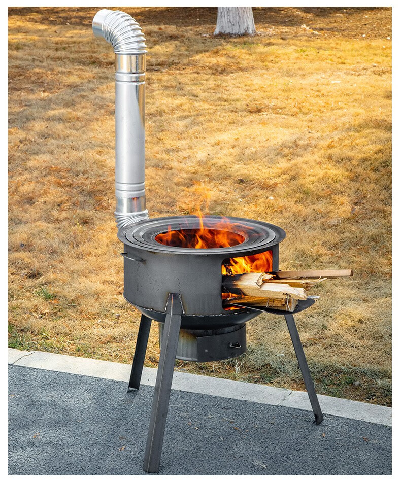 铸铁柴火灶农村家用烧柴火炉子户外便携烧木柴取暖锅灶新款大口炉露天