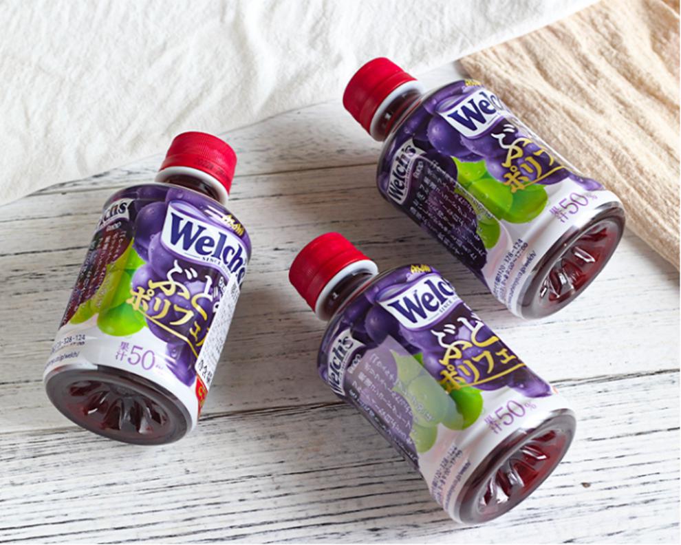 日本进口 asahi朝日welchs 紫葡萄味果汁50%饮料280ml*3瓶 三瓶装
