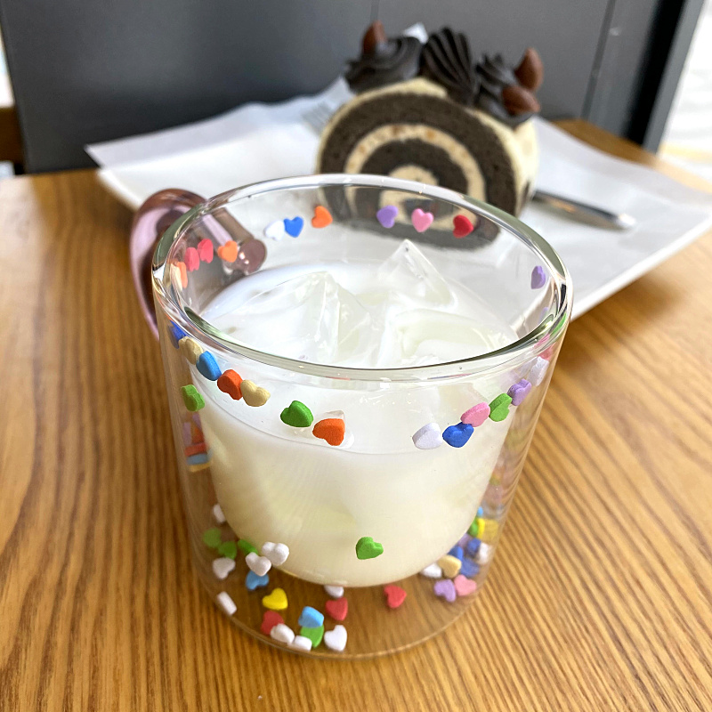 牛奶杯成人创意童趣双层玻璃杯透明隔热粉嫩少女心牛奶杯ins风把手