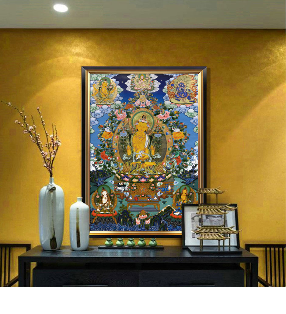 家里墙上挂画客厅餐厅挂画文殊菩萨挂画家用佛像唐卡玄关装饰画释迦牟