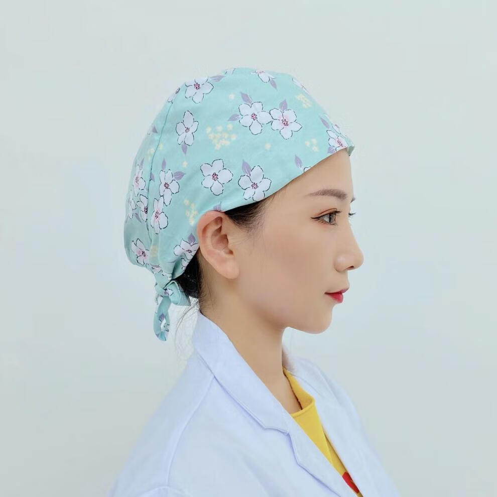 护士帽圆帽室帽子男女印花可爱包头帽薄款透气口腔护士帽工作帽粉色小