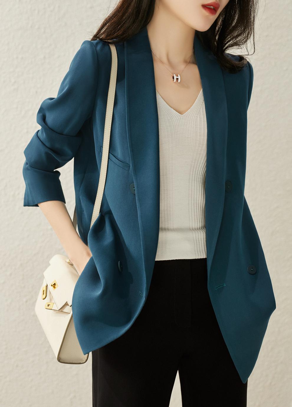 芡气质通勤西装外套女装2021新款秋季气质休闲百搭垂顺小西服 孔雀蓝
