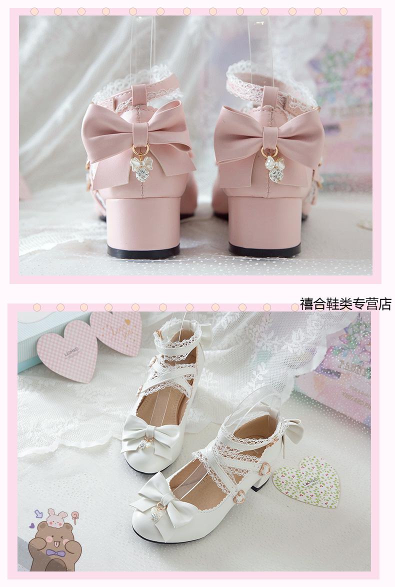 洛丽塔鞋子大码lo鞋 梅露露萝莉鞋lo鞋蝴蝶结学生甜美圆头粗跟蕾丝单