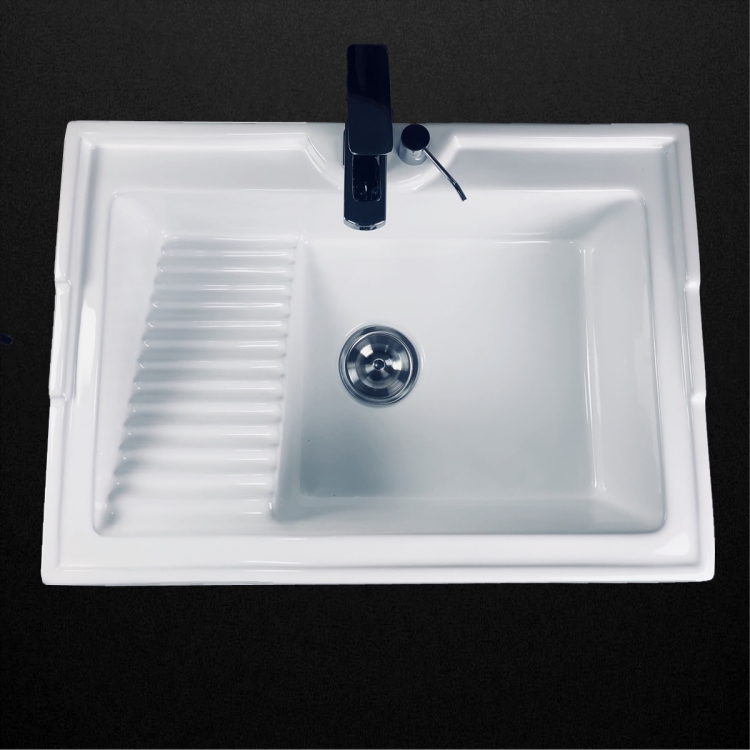 陶瓷洗衣盆池 阳台水斗 台面台上盆 台控下水器50/60/70cm带搓板 四方