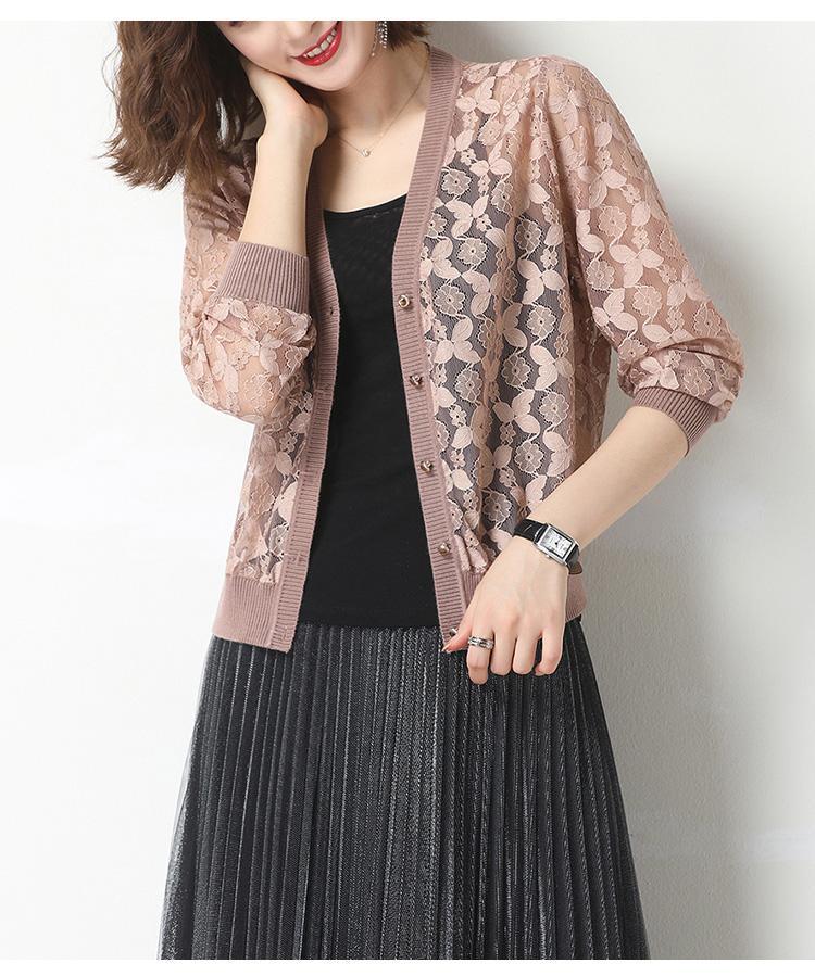 女装新款蕾丝针织开衫外套衣女春夏薄款宽松披肩外搭短款镂空上衣红色