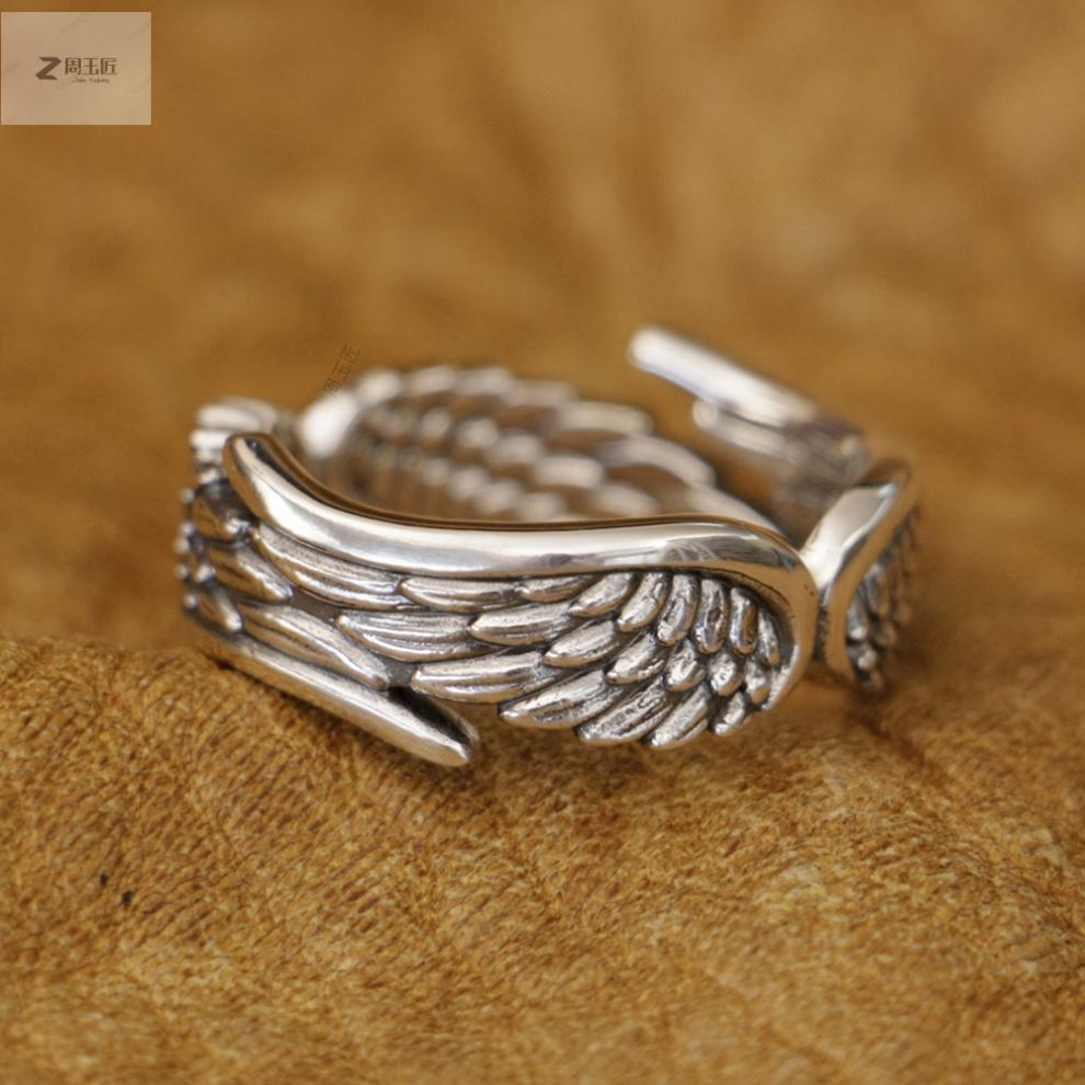 高桥吾郎戒指守护天使之翼情侣银一对开口翅膀羽毛食指戒指男女款对戒
