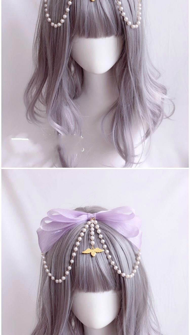 手作洛丽塔发箍头饰华丽双层蝴蝶结珠链kc配天使柄天使之书发饰酒红色