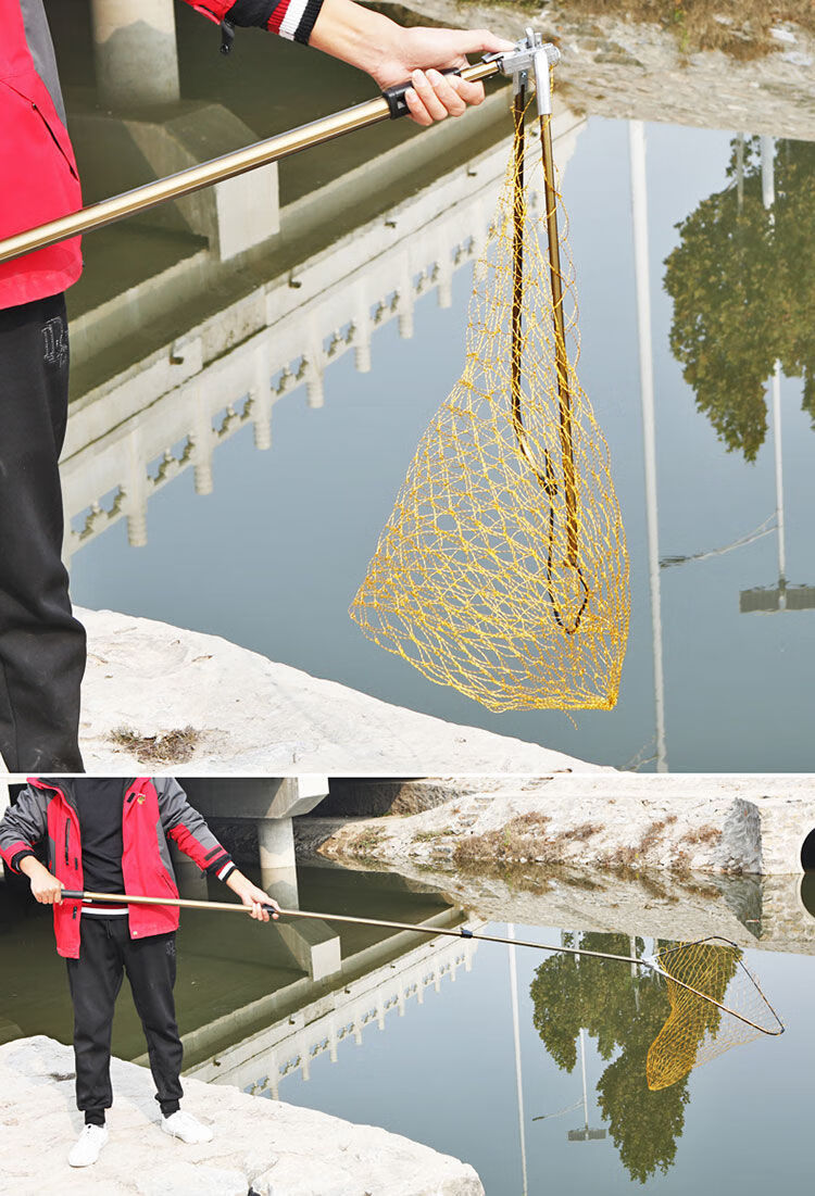 三角折叠抄网大物抄网加厚铝合金抄网伸缩渔网成套巨物抄网钓18米三角