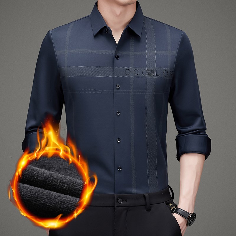 【抖音同款】卡尔皮诺21813款冬季加绒韩版修身休闲格子衬衫免熨烫