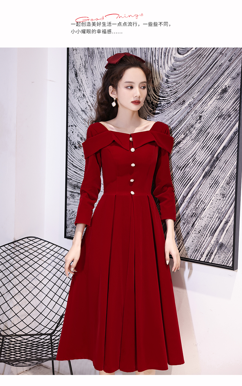 皮尔卡丹轻奢高档女装敬酒服新娘回门便装冬季酒红色平时可穿订婚