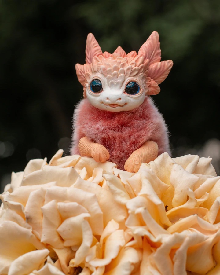 俄罗斯艺术家手作水星的礼物代购 幻想生物 小花朵龙bjd小布玩偶 白色