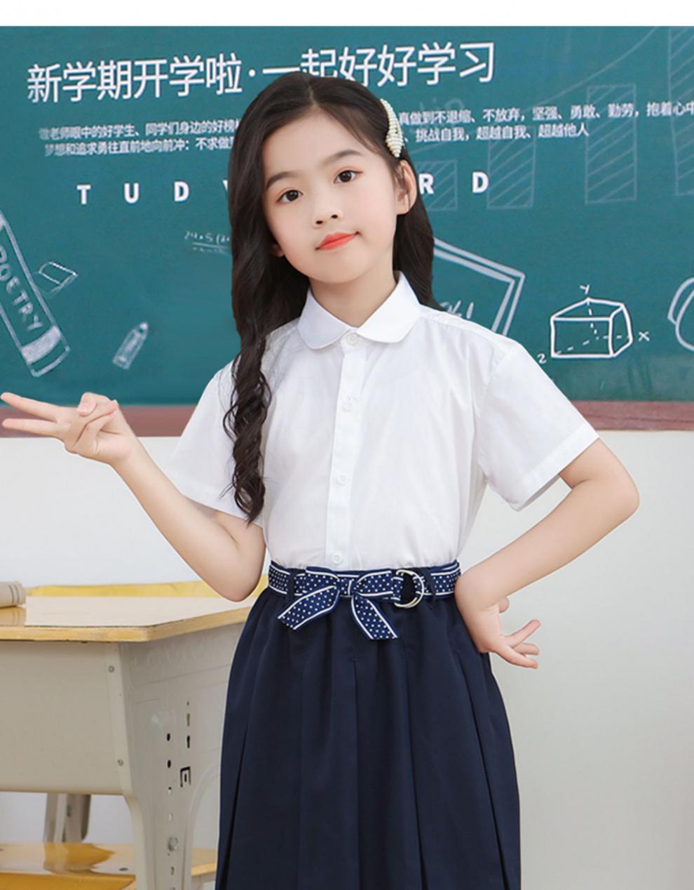 夏季中大童小学生表演出校服蕾丝短袖藏青蝴蝶结裙红领结袜子110cm