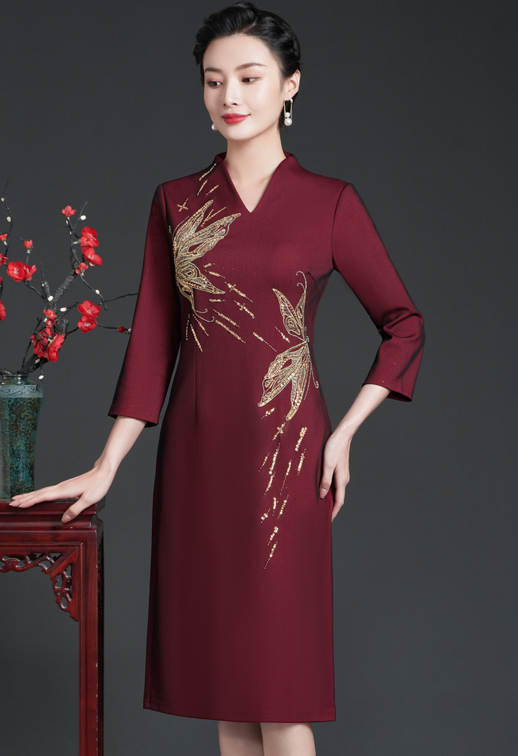 柳郡婚礼妈妈装秋冬款结婚礼礼服加肥加大码高端连衣裙高贵加绒喜婆婆