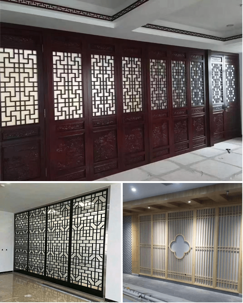 木雕新中式镂空雕花板隔断实木花格屏风玄关格栅背景吊顶