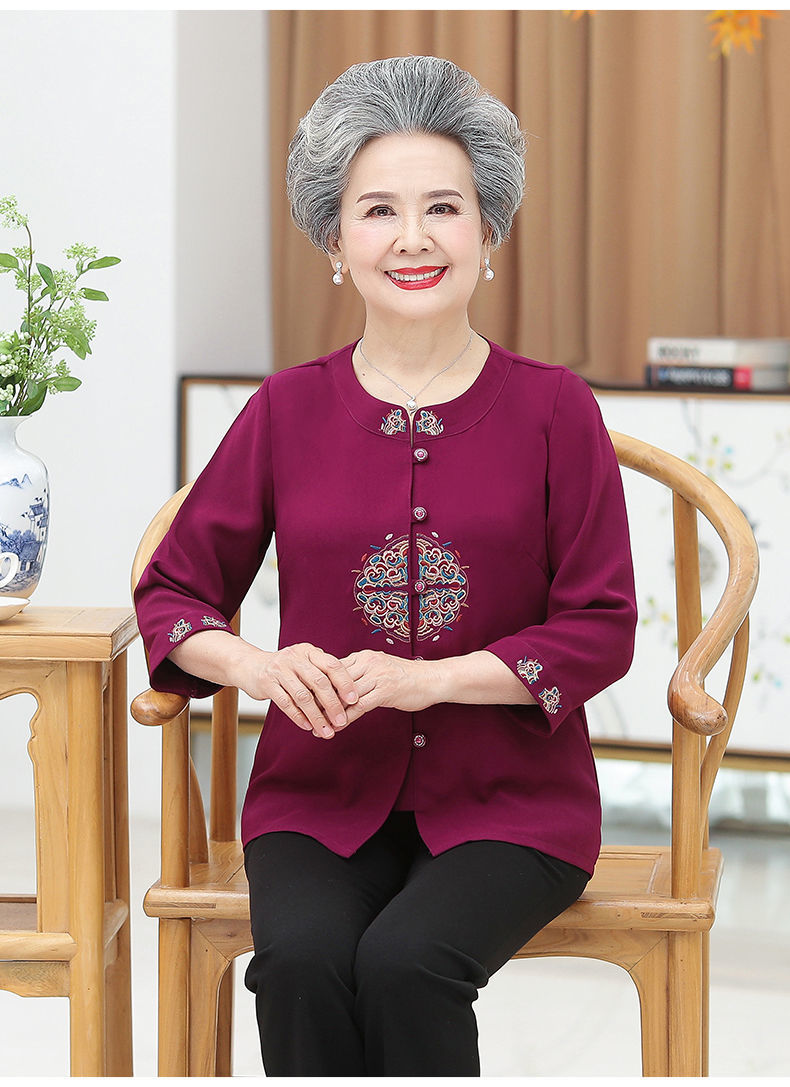 恒源祥中老年人夏装女奶奶套装妈妈春装老太太衬衫上衣70老人衣服6080