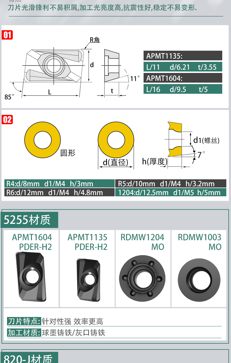 apmt1604数控铣刀片1135刀粒球墨铸铁灰口铸铁rpmw1003铣刀片 rdmt