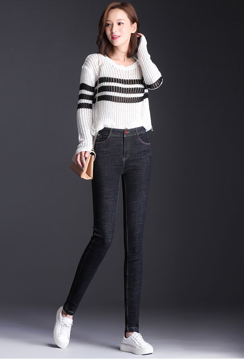 女装新款九分长裤弹力牛仔裤女小脚裤秋季高腰修身铅笔裤大码女士长裤