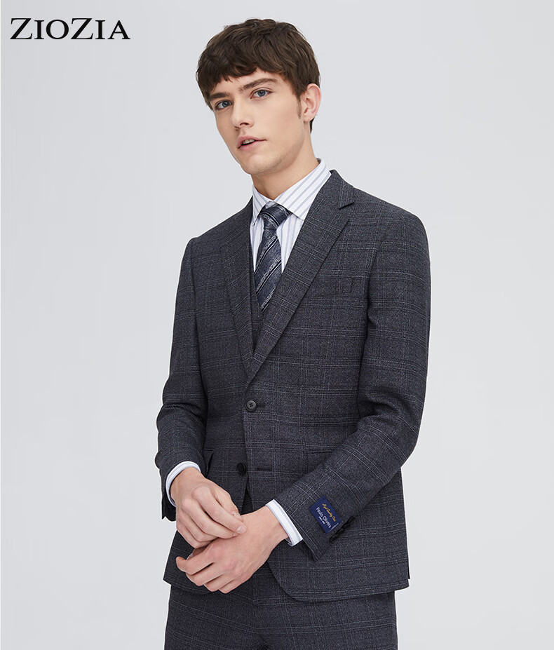 ziozia男款绅士秋季新款韩版都市西服长袖修身上班商务灰色90xs165