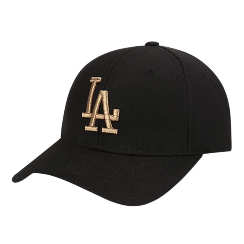 MLBハットユニセックスカップル野球帽韓国版トレンドLAドジャーススポーツハードトップ刺繍入りひさし帽四季ブラックゴールドレーベルLAキャップ周囲調節可能55cm-59cm