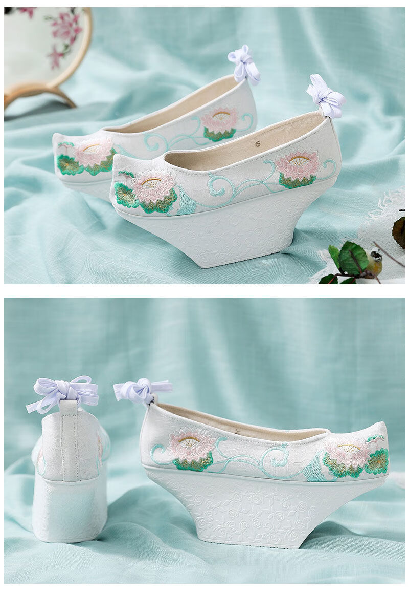 清朝花盆底宫廷鞋女古代格格鞋戏曲甄嬛传高跟族旗鞋古装绣花鞋 米