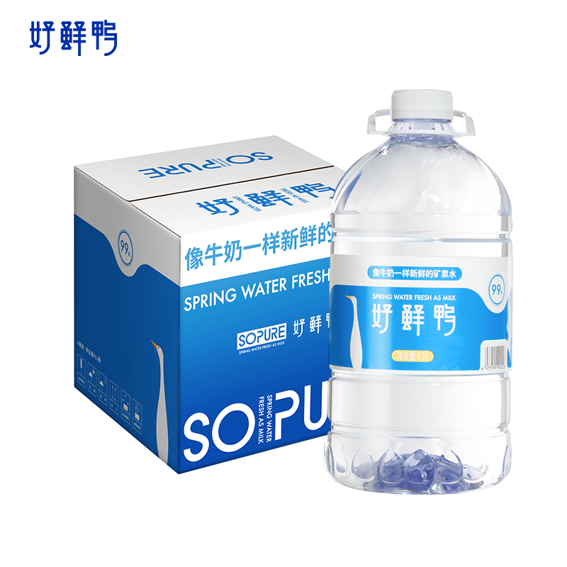 好鲜鸭 长白山饮用天然矿泉水 高偏硅酸弱碱性泡茶水 4L*4桶 整箱装