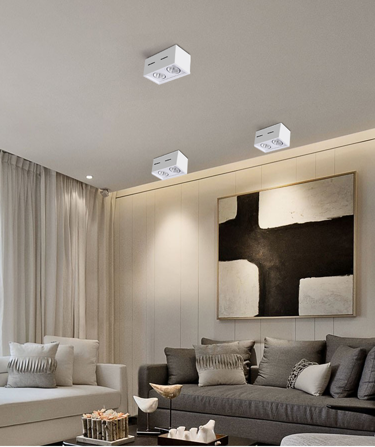 欧普 侍led明装筒灯格栅cob斗胆射灯客厅无主灯三头方形免开孔吸顶