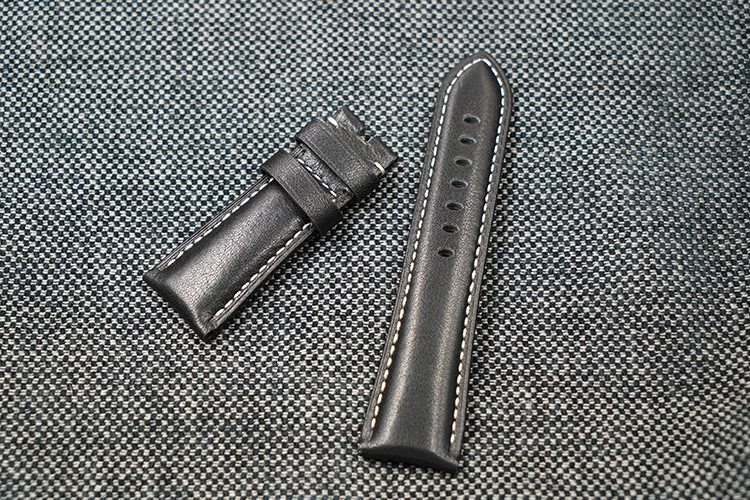 意大利进口小牛皮表带26mm黑色平纹小牛皮表带沛纳海代用针扣款头层