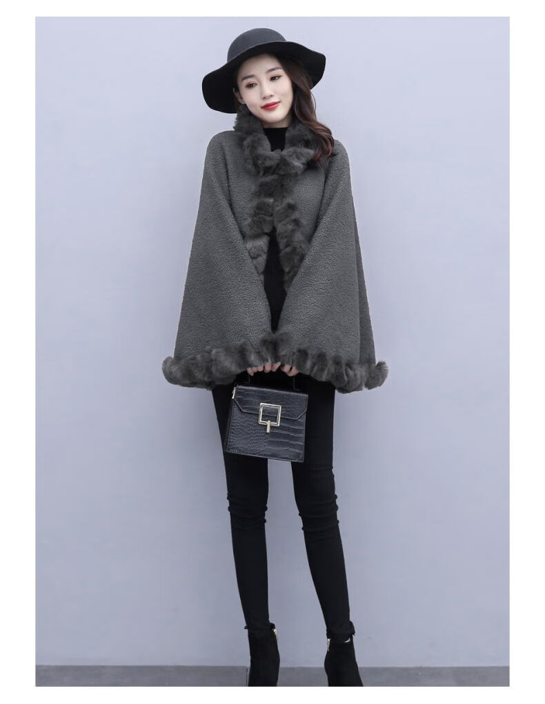 趣仕达新品披肩女秋冬款时尚加绒加厚披肩斗篷外套女冬新款小个子气质