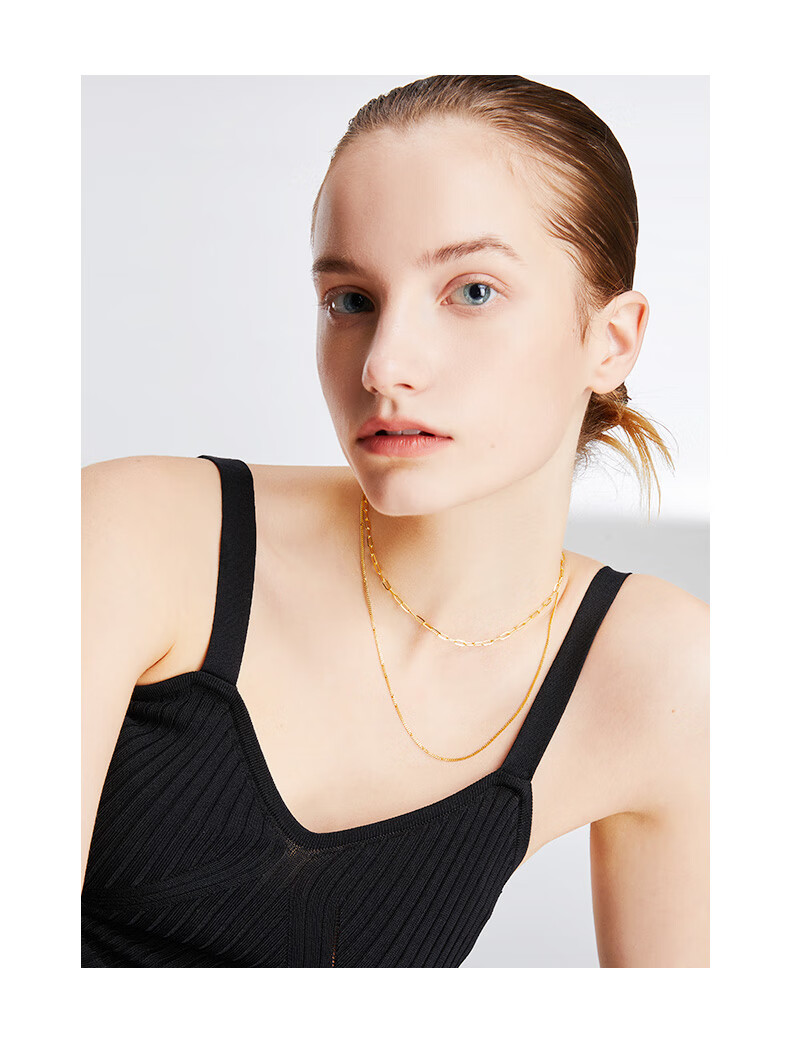 周大生黄金项链女足金5g极光金ins风双层叠戴百搭首饰金链子送礼送