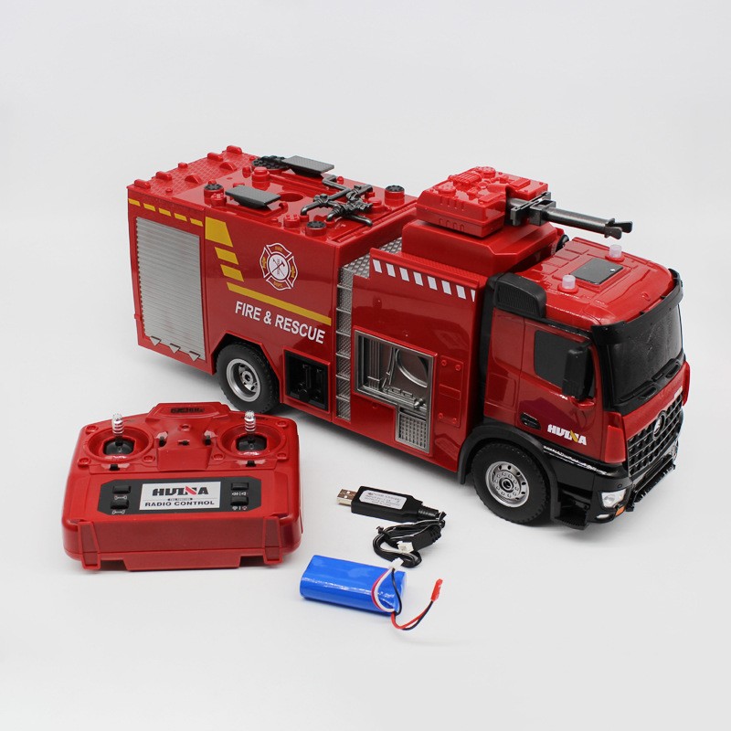 汇纳 大号遥控喷水消防车洒水玩具戏水大号无线电动云梯救援汽车救火